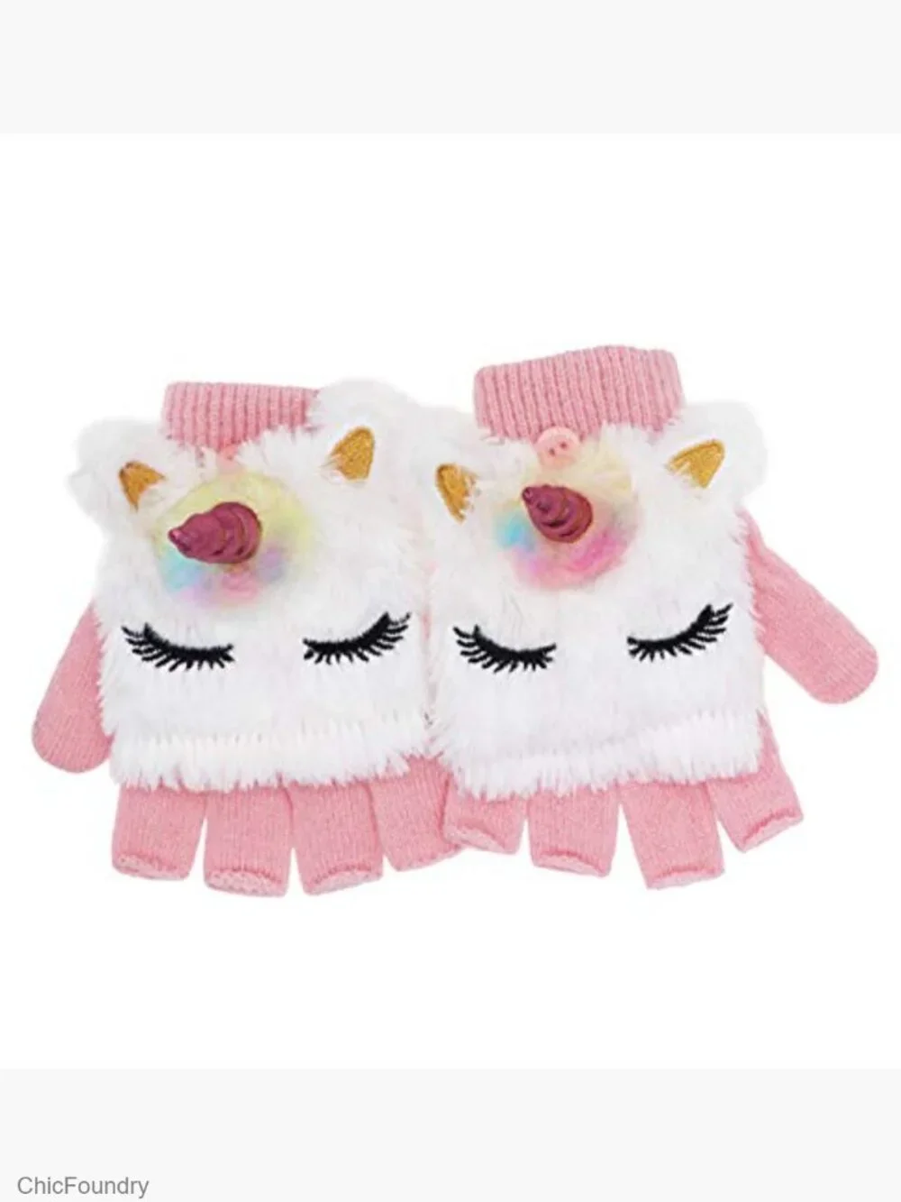 Girls Glitter Unicorn Beanie Hat and Glove Set Knitted Fleece Lined Winter Set